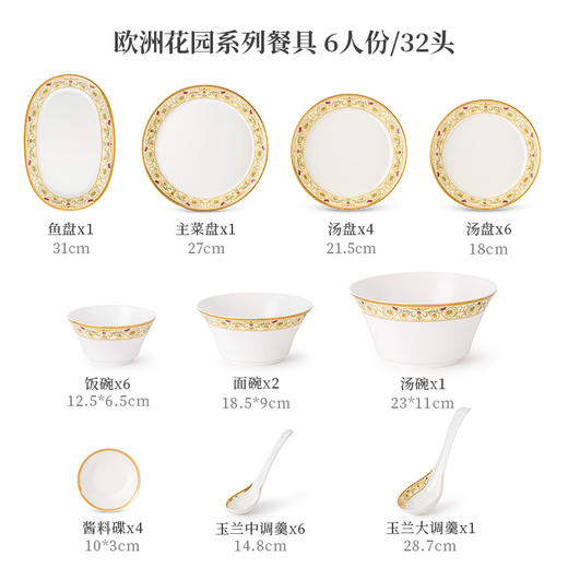 【玛戈隆特】欧洲花园高档家用碗盘碟骨瓷餐具套装组合6人份礼盒装 商品图4
