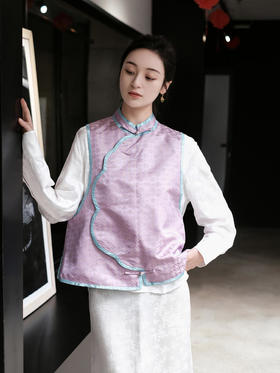 盛唐牡丹 |花锦缎钱币纹偏襟马甲