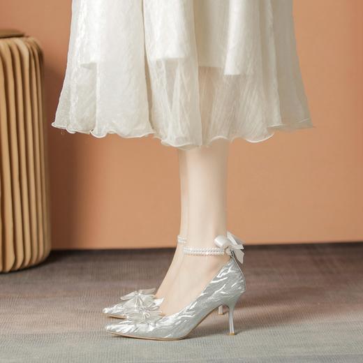 ZHR浅口单鞋女2024新款一脚蹬结婚鞋百搭高跟鞋时尚细跟女鞋婚礼 商品图4