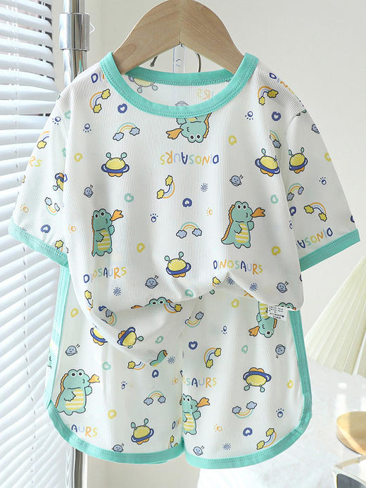 【超舒适！冰丝短袖套装】儿童短袖短裤套装女童夏季冰丝小碎花印花家居服男宝宝卡通短袖T 商品图4