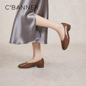 千百度低跟复古圆头单鞋女春季小香风温柔风晚晚鞋真皮A24145254