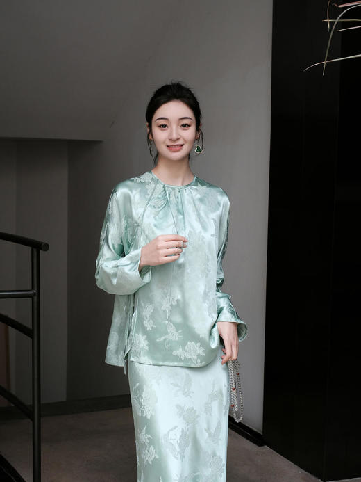 盛唐牡丹 |艾绿冠乐绉蝶恋花上衣 商品图0