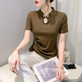 KQL-9905新款国风改良旗袍短袖T恤女潮国潮女装中国风复古风盘扣上衣