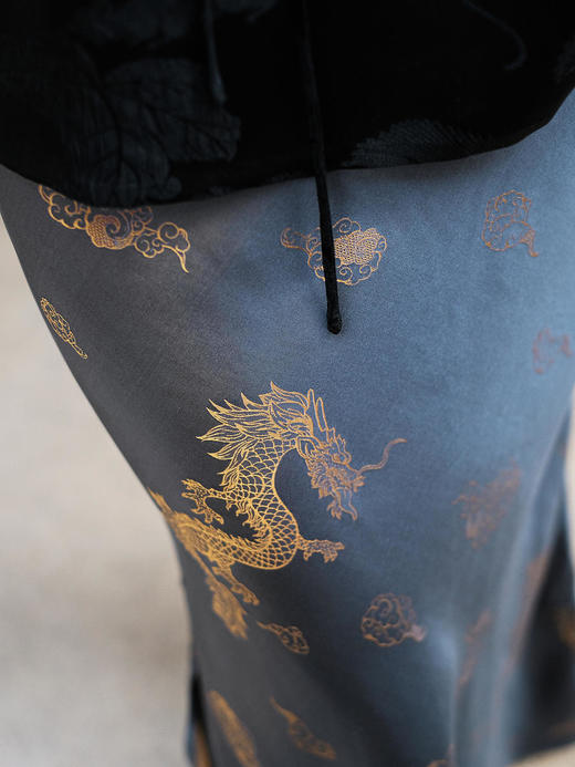 盛唐牡丹 | 真丝提花龙纹平版松紧腰半裙 商品图2