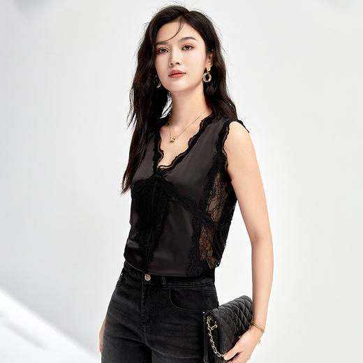 缎面蕾丝拼接轻奢气质，显瘦百搭打底无袖背心WLZD-2409204 商品图0