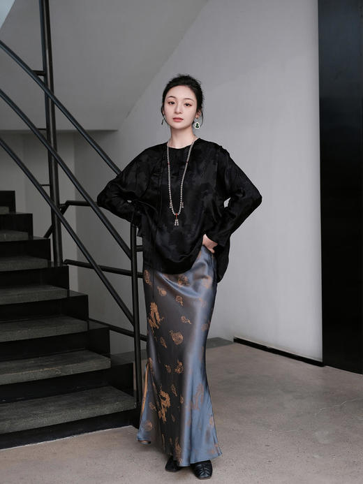 盛唐牡丹 | 真丝提花龙纹平版松紧腰半裙 商品图6