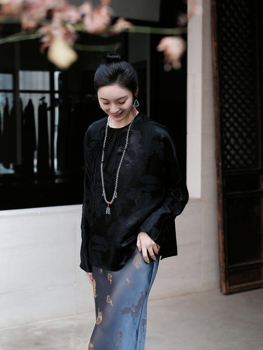 盛唐牡丹 | 真丝提花龙纹平版松紧腰半裙 商品图9