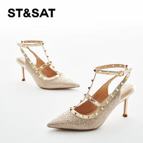 星期六性感铆钉中后空细高跟SSC1114107