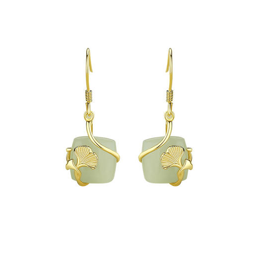 【杏运方糖】S925银和田玉银杏叶耳饰【JHY-E000616X】 商品图4