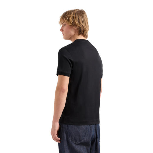 EMPORIO ARMANI 阿玛尼 男士徽标刺绣和罗纹饰边轻质平纹针织圆领短袖T恤 黑色 3D1TN3 1JOCZ 0032 商品图2