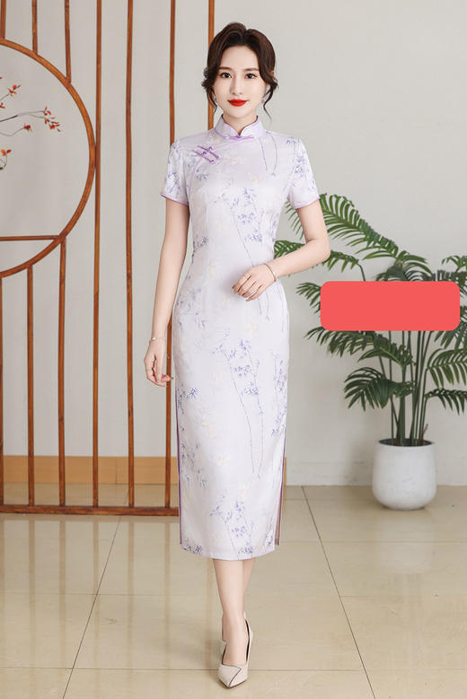 改良年轻款订婚礼服印竹子旗袍裙 改良年轻款订婚礼服高考送考旗开得胜9522200037 商品图0