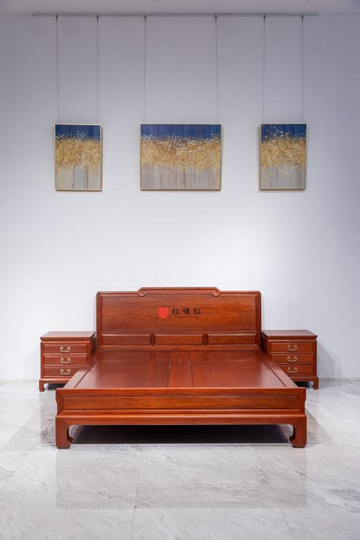 红桥红  家具严选  缅甸花梨（大果紫檀）【180 如意素面大脚 高低床 三件套】 商品图0