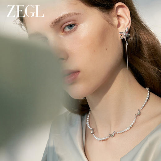 ZEGL设计师绿野漫迹系列925银人造珍珠项链女2024新款蝴蝶锁骨链 商品图1