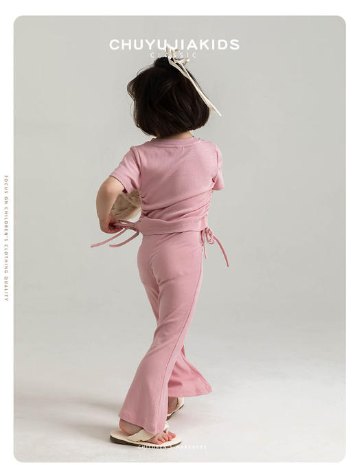 【超舒适！韩版女童短袖套装】夏季装2024新款宝宝喇叭裤子超薄款休闲两件套潮 商品图3