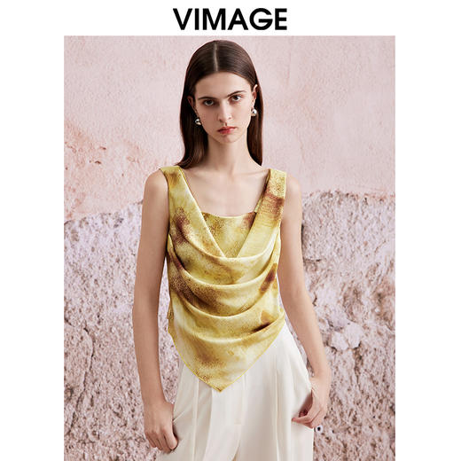 VIMAGE纬漫纪夏季新款设计感晕染印花显瘦无袖雪纺背心上衣V2113711 商品图5