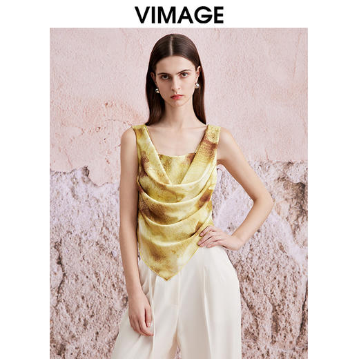 VIMAGE纬漫纪夏季新款设计感晕染印花显瘦无袖雪纺背心上衣V2113711 商品图3