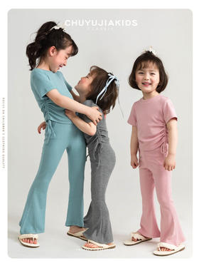 【超舒适！韩版女童短袖套装】夏季装2024新款宝宝喇叭裤子超薄款休闲两件套潮