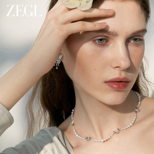 ZEGL设计师绿野漫迹系列925银人造珍珠项链女2024新款蝴蝶锁骨链 商品图2