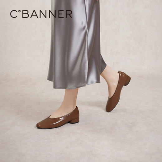 千百度低跟复古圆头单鞋女春季小香风温柔风晚晚鞋真皮A24145254 商品图4