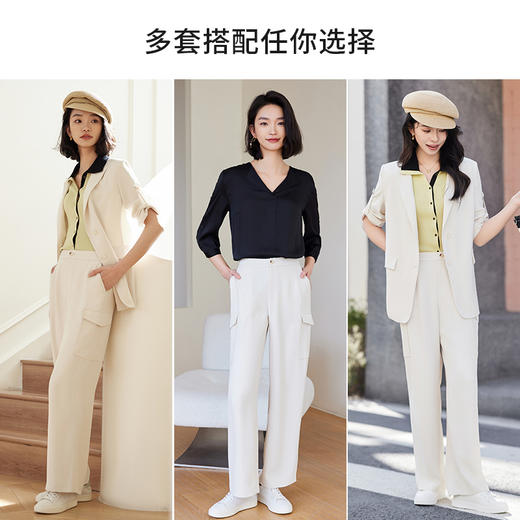 【商场同款】CNT4386 “ 洒脱工装裤 ”  长直筒裤型加工装明贴口袋带来都市的松弛时髦感 醋酸以天然木浆为原料 天然环保 手感接近 真丝，细致柔滑，贴肤舒适 商品图8