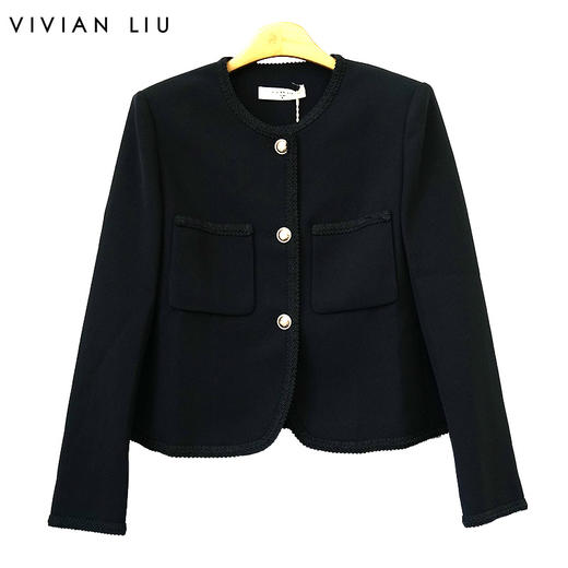 VIVIAN LIU薇薇安刘TR2413103春女装新款圆领贴兜小香风短上衣 商品图0