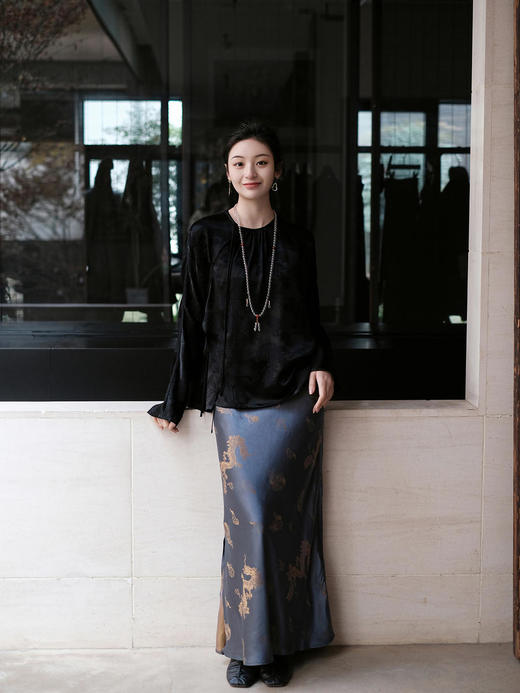 盛唐牡丹 | 真丝提花龙纹平版松紧腰半裙 商品图10