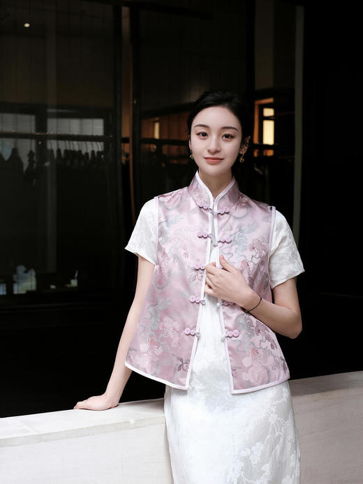 瑕疵|盛唐牡丹 |闲云野鹤宋锦对襟马甲[特价品] 商品图4