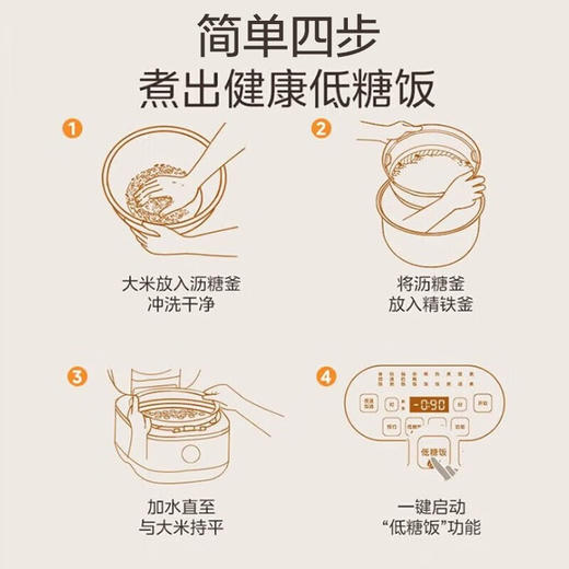 美的（Midea）低糖电饭煲家用4L电饭锅沥米汤饭IH电磁加热精铁釜仿土灶大火包锅一级能效定时预约一键低糖饭 MB-CFB4095HL 商品图5
