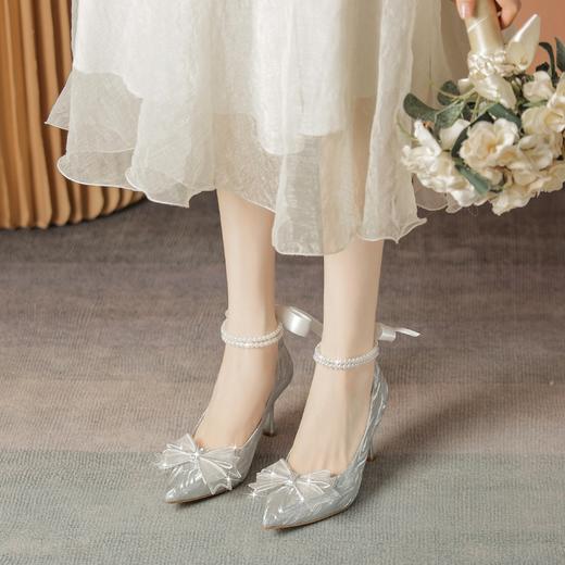 ZHR浅口单鞋女2024新款一脚蹬结婚鞋百搭高跟鞋时尚细跟女鞋婚礼 商品图6