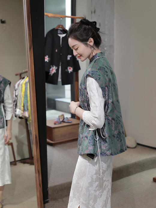 盛唐牡丹 |宋锦万寿无疆牡丹纹对襟马甲 商品图8