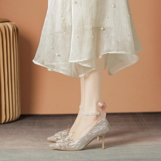 ZHR浅口单鞋女2024新款一脚蹬结婚鞋百搭高跟鞋时尚细跟女鞋婚礼 商品图1