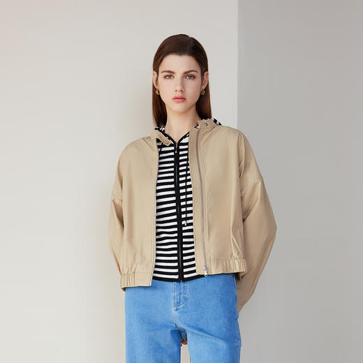 【短款夹克外套】24年春夏新品女士立领薄款卡其色夹克休闲外套 商品图0