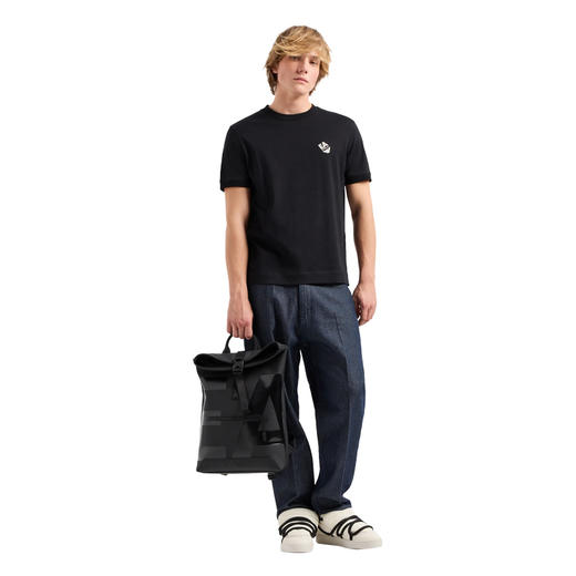 EMPORIO ARMANI 阿玛尼 男士徽标刺绣和罗纹饰边轻质平纹针织圆领短袖T恤 黑色 3D1TN3 1JOCZ 0032 商品图3