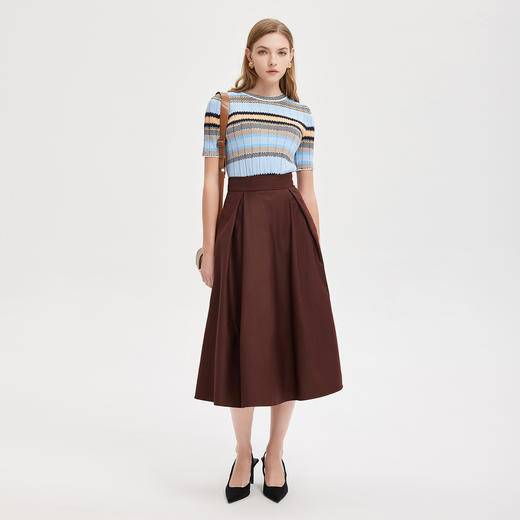 PF6A1斯尔丽夏季新品丝质条纹常规款宽松中袖针织衫 商品图3