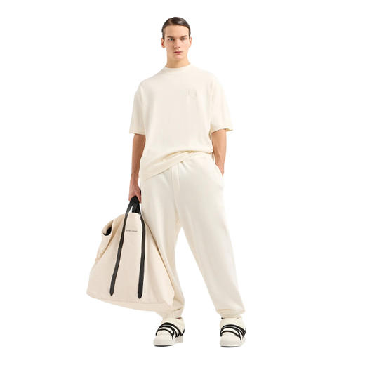 EMPORIO ARMANI 阿玛尼 男士徽标刺绣超大号厚重平纹针织圆领短袖T恤 米色 3D1TD5 1J0EZ 0128 商品图3