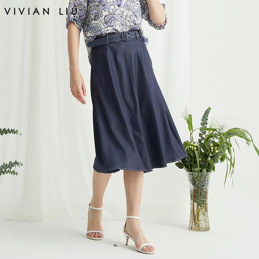 VIVIAN LIU薇薇安刘R2424001春女装新款腰部腰带斜插兜伞摆半裙 商品图0