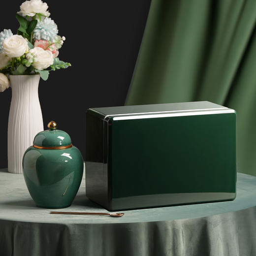 知音【实木烤漆.单瓷.墨绿+茶勺】150元1套.整箱10套 商品图1