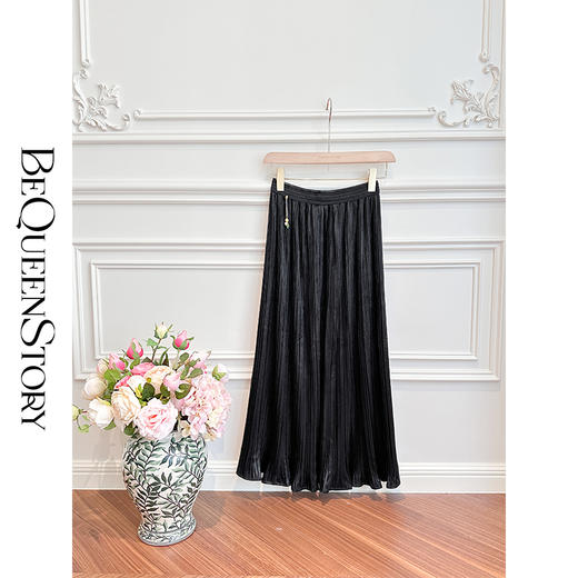 BeQueenStory【春风折扇】轻奢时尚烫金面料收腰显瘦百搭垂感半身裙 商品图4