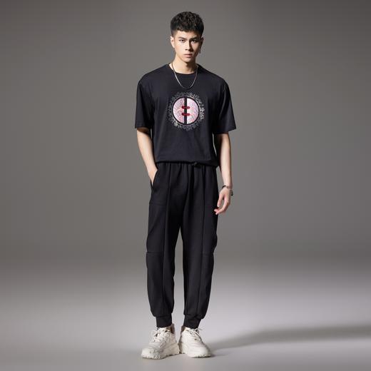 PINLI品立新中式2024夏季新款中国风盘扣烫钻T恤男士贴布短袖上衣BG242111044 商品图4