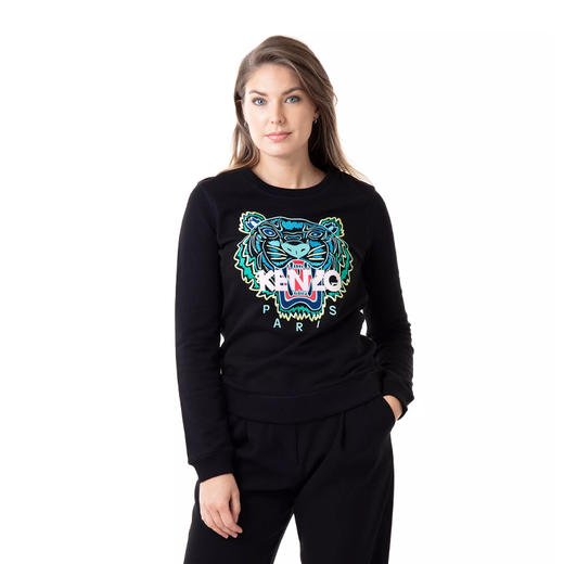 KENZO 高田贤三 女士虎头徽标刺绣棉质长袖卫衣 黑色 FA52 SW705 4XA 99 商品图1