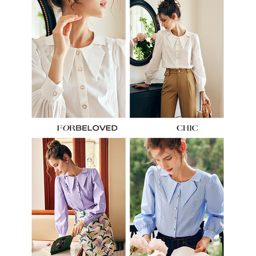 OLrain法式白色长袖衬衫女早秋2022年新款宽松蕾丝拼接设计感衬衣 商品图2