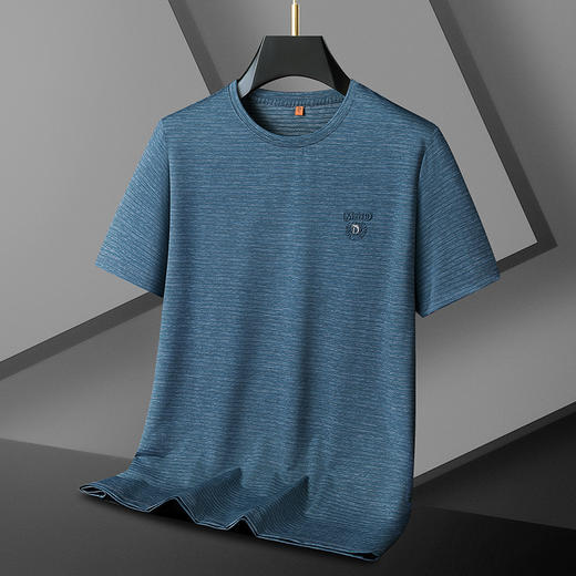 【一口价】【冰丝高弹】【新款DWP】大依优型大码条纹短袖T恤圆领加肥加大男士大号弹力透气舒适夏季半袖 商品图1