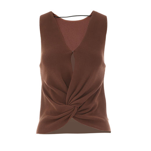 VIMAGE纬漫纪夏季新款V领扭结设计气质高级感深卡其针织背心上衣V2101725 商品图6