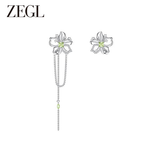 ZEGL设计师绿野漫迹系列925银蝴蝶耳环女2024款耳钉绿色花朵耳饰 商品图3