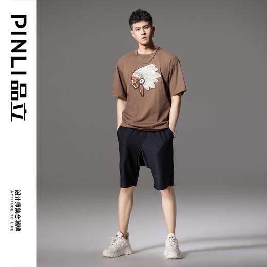 PINLI品立夏季新款印第安人贴布绣圆领短袖T恤男BG242111030 商品图1