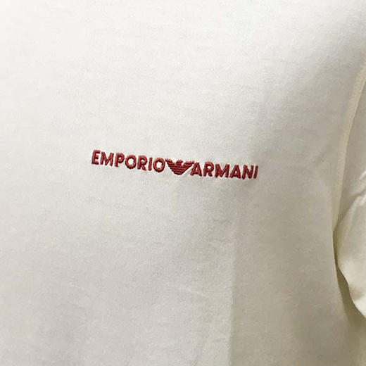 EMPORIO ARMANI 阿玛尼 男士字母刺绣徽标棉质圆领短袖T恤 米色 3D1TN3 1JOCZ 0165 商品图3
