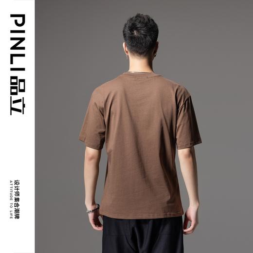 PINLI品立夏季新款印第安人贴布绣圆领短袖T恤男BG242111030 商品图2