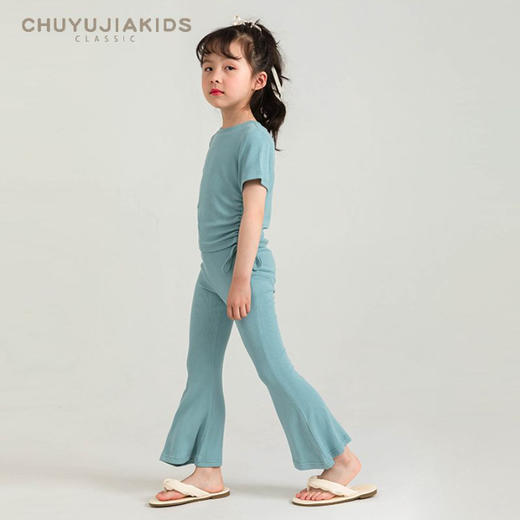 【超舒适！韩版女童短袖套装】夏季装2024新款宝宝喇叭裤子超薄款休闲两件套潮 商品图7