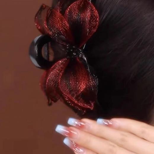 手工高档铜丝编织花朵刺绣水晶叶优雅盘发鲨鱼夹 商品图0