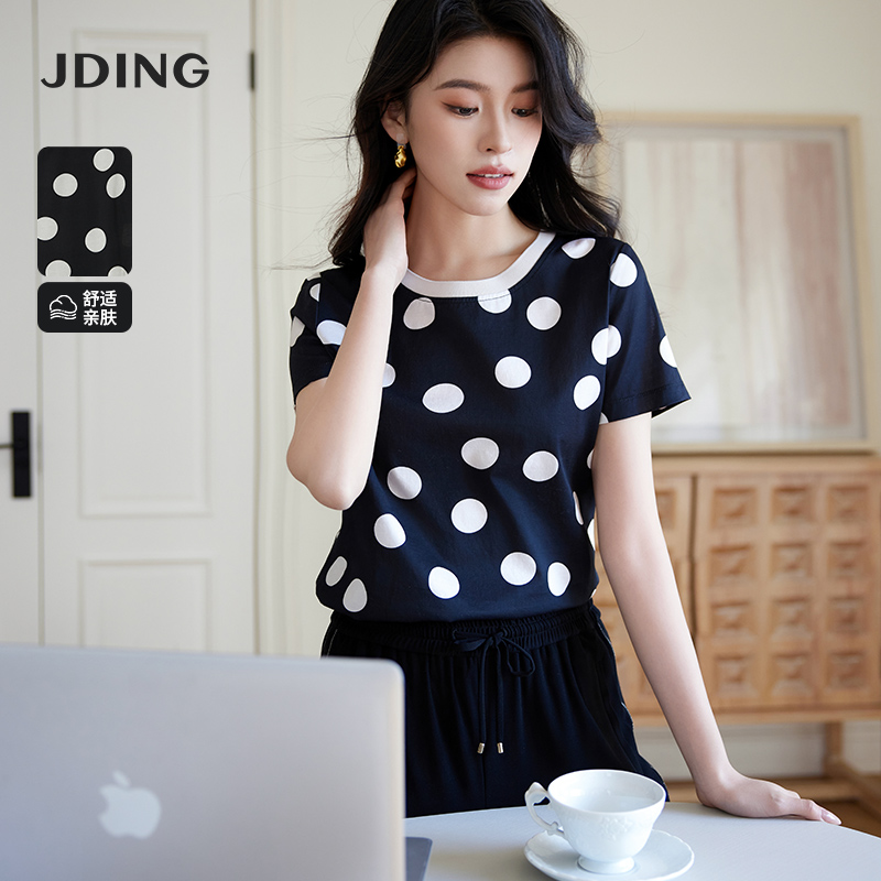 【商场同款】CJAJ319 “波点印象T恤” 高支棉材质圆领T恤上衣 细腻精密 光泽有质感 上身透气凉爽 结合经典黑白波点灵动好穿